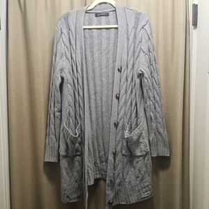 Gray Cable Knit Cardigan Sweater